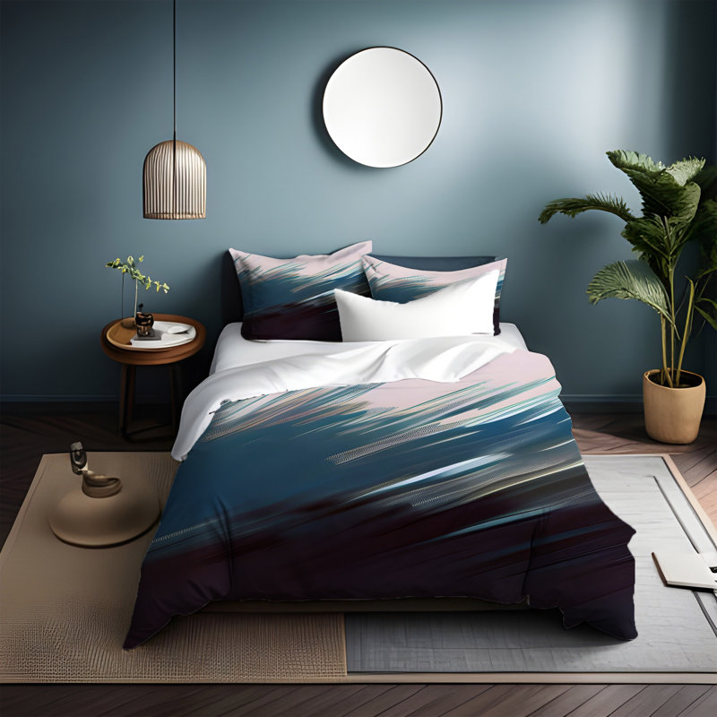 Polyester Abstract Duvet Cover, Twin Duvet Cover + 1 Queen Sham, Gray/Blue Abstract 1