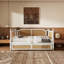 Lit de jour simple en rotin de style traditionnel avec lit gigogne simple pour un espace limité, chambre d'amis, aucun sommier nécessaire, blanc antique