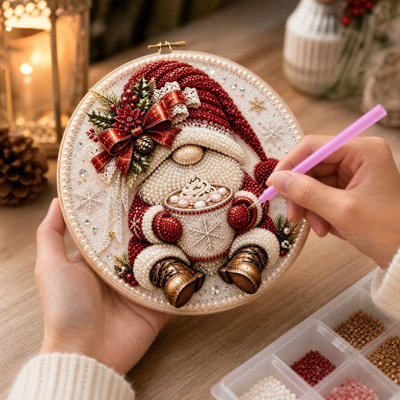 Décorations de Noël, gnome de Noël, ensemble d'ornement d'art en losanges sur toile floquée avec égratignures, perles de perle qui ne s'estompent pas