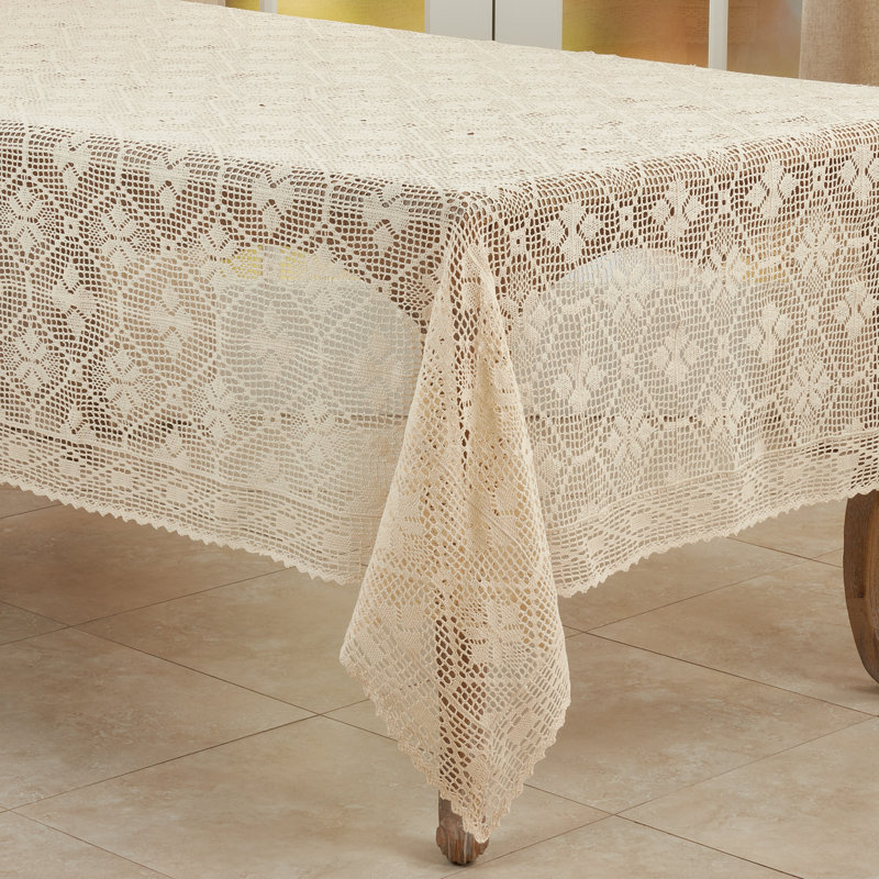 Cressida Ikat Cotton Blend Tablecloth, Ecru, 120" x 65"