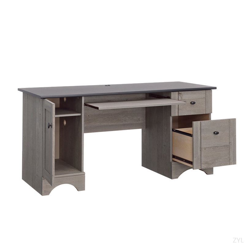 Bureau d'ordinateur, finition brune, Noir / gris