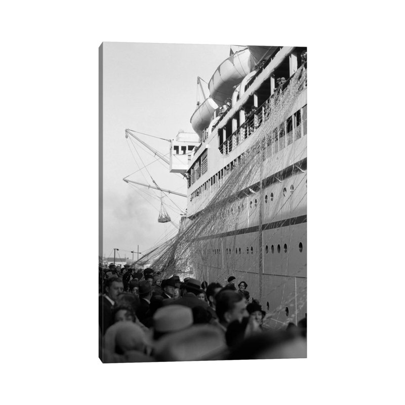 1930s Crowd Of People On Pier Wishing Bon Voyage To Sailing Traveling Passengers On Ocean Liner Cruise Ship - Wrapped Canvas Print