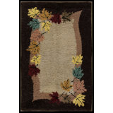 Vintage Mid Century Folk Art Foliage Pattern American Hooked Rug