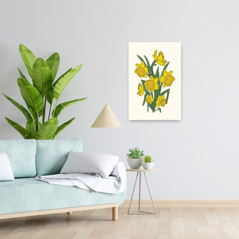 Jaune vif, jonquilles jonquilles, art mural nature, H 24 po x l 16 po