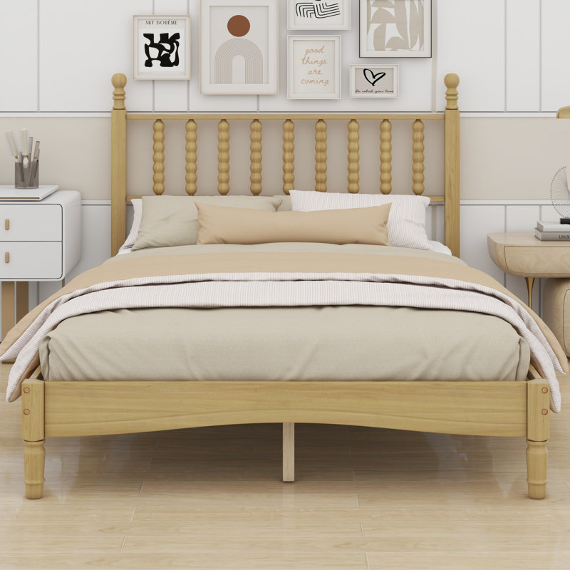 Lit plateforme en bois avec tête de lit Elegant, Natural