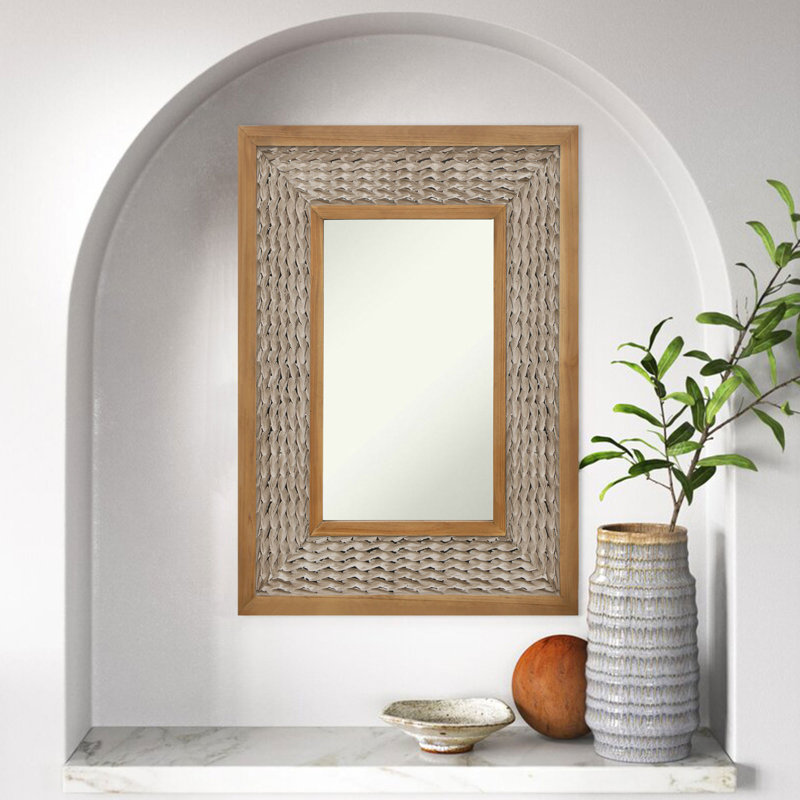 Miroir décoratif rectangulaire en bois massif, miroir d'appoint pour le hall d'entrée du salon de la chambre à coucher, Brun