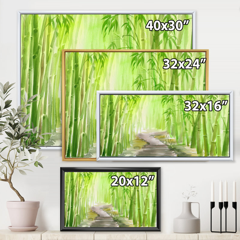 Vert forêt de bambou - reproduction sur toile, H 16 po x l 32 po x p 1 po, Toile avec cadre noir