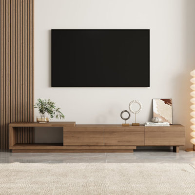 Lilesville 100.4'' W Modern TV Stand Retracted & Extendable 3-Drawer Media Console Walnut
