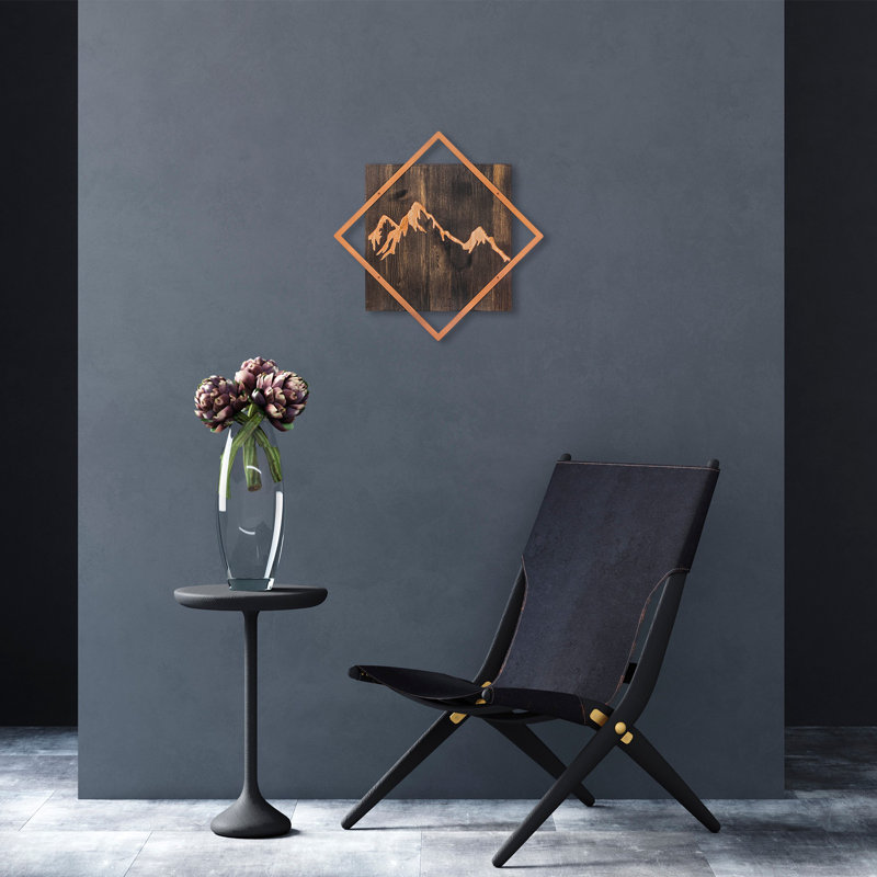 Élégant accessoire mural décoratif en bois, finition noyer et cuivre, 21,3 po x 21,3 po | 50% bois véritable (épaisseur: 1,2 po) et 50% métal (épaisseur: 0,06 po) | Décoration intérieure unique, fixation murale facile, design élégant et polyvalent