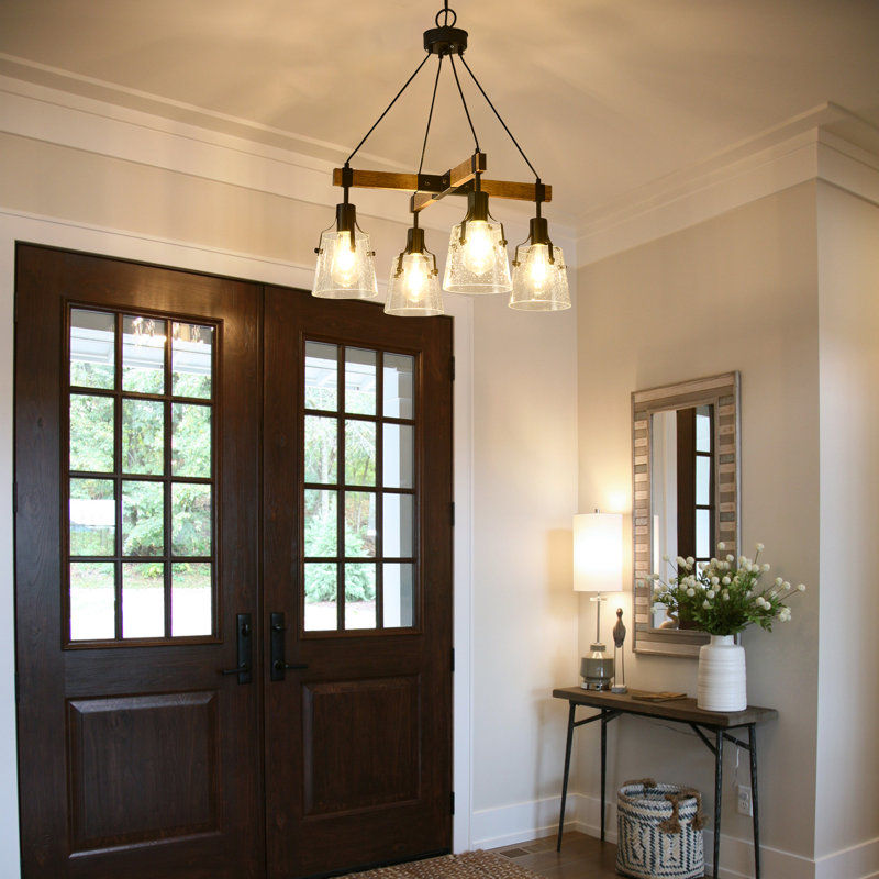 Lustres en bois de style campagnard pour la salle à manger, lustre rustique rétro en bois à 4 lumières pour le couloir du vestibule de l'îlot de cuisine