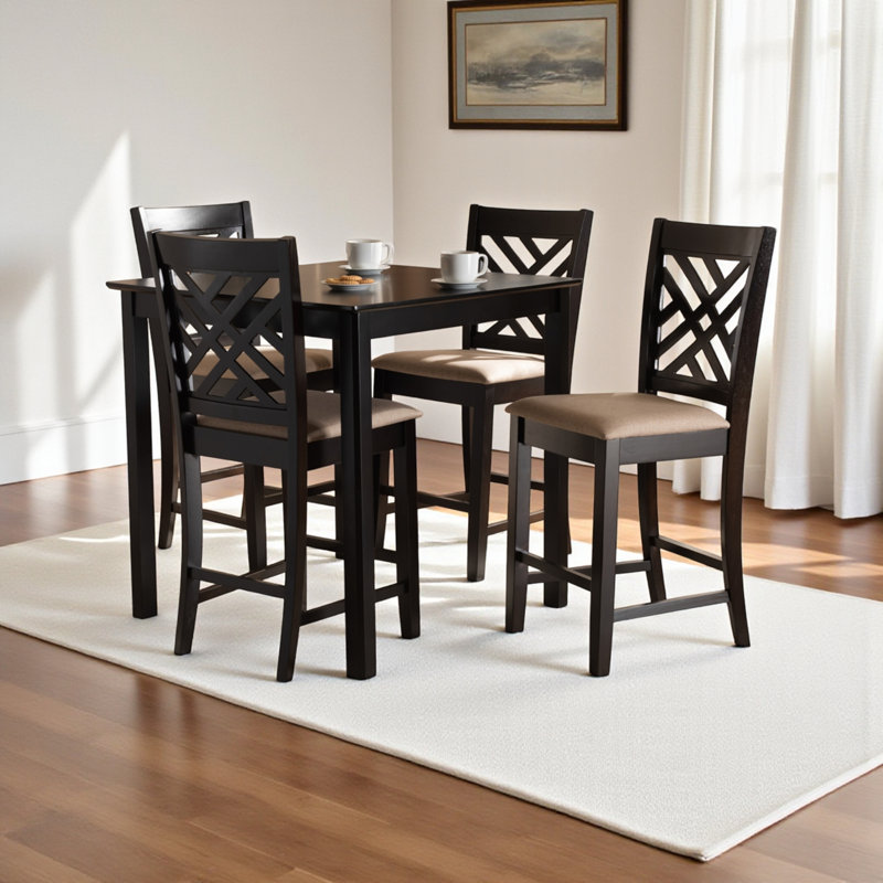 Ensemble de salle à manger 5 pièces au fini noir / beige Fraserburgh H 37,4 po x l 18,5 po x P 19,88 po, Beige, Noir