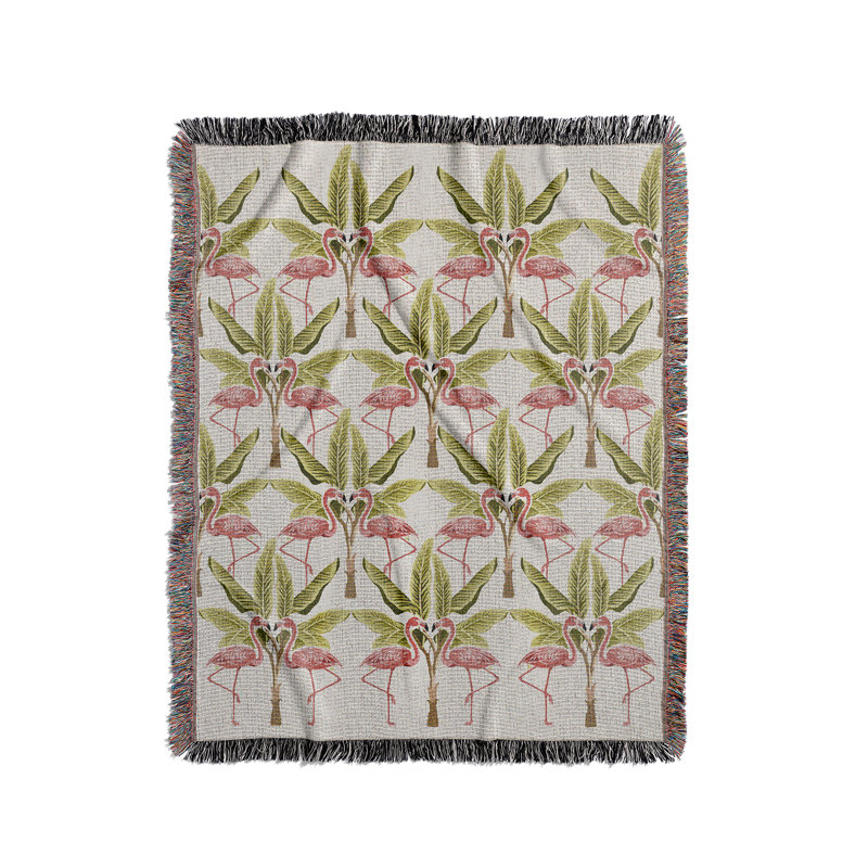 Jeté en mélange de coton Fargo Flamingo, L 70 po x l 50 po, Rose / chartreuse / blanc cassé