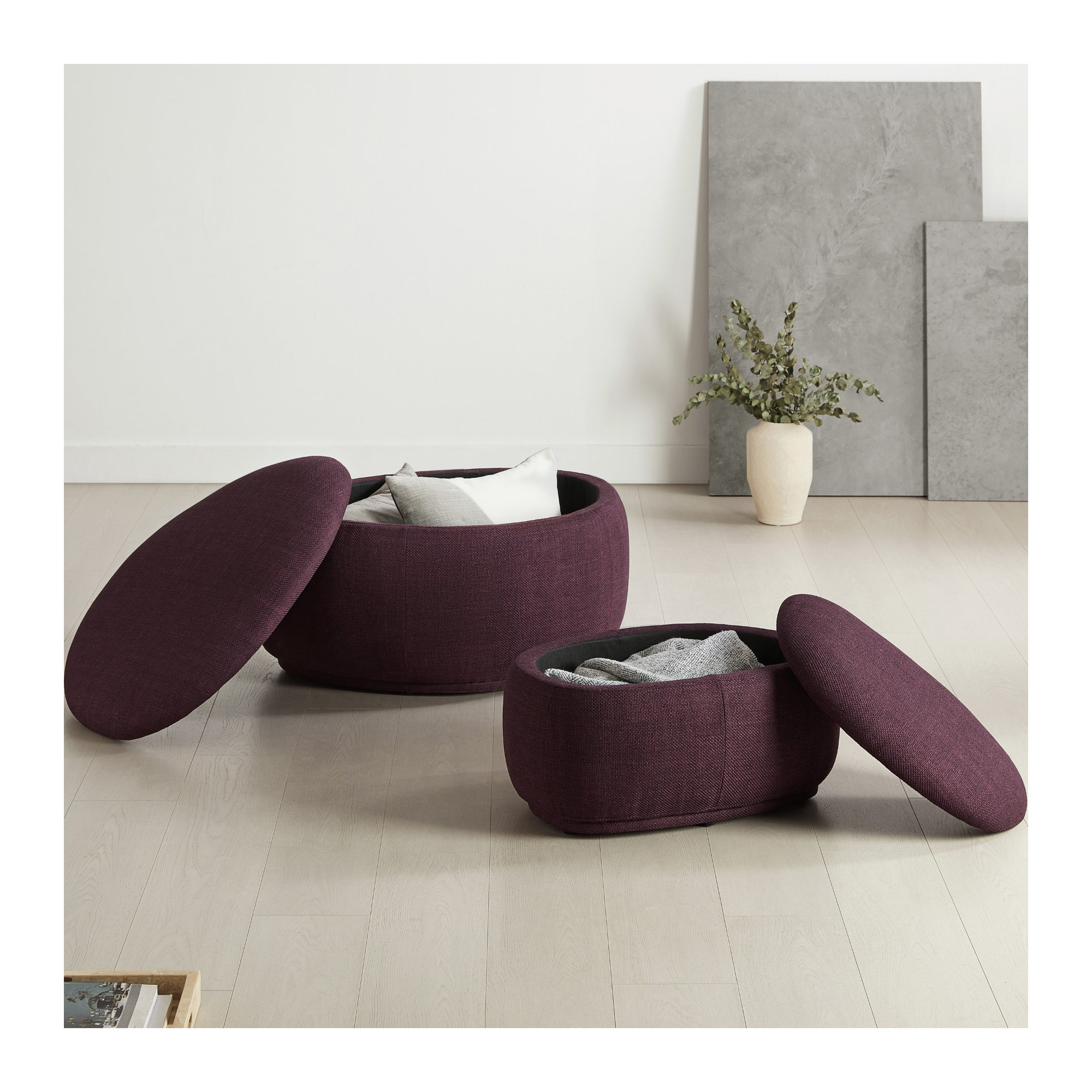 Hoya 2 - Piece Upholstered Storage Ottoman, Luna Merlot Textured