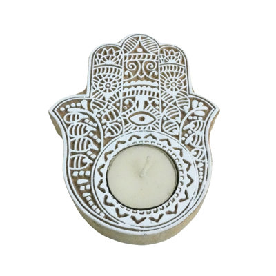  Vintage Style Wooden Candle Holder Handcrafted Block Design with Smooth Wood Stain-(Pack Of 6)