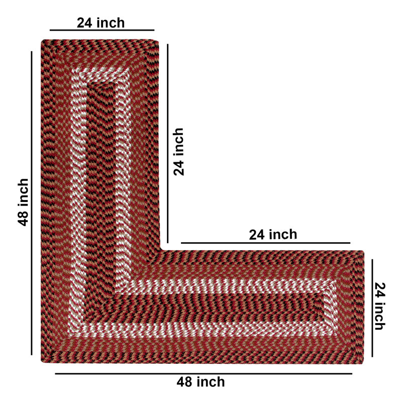 Tapis bourgogne tressé Vienne, 24 po x 48 po x 48 po en forme de L
