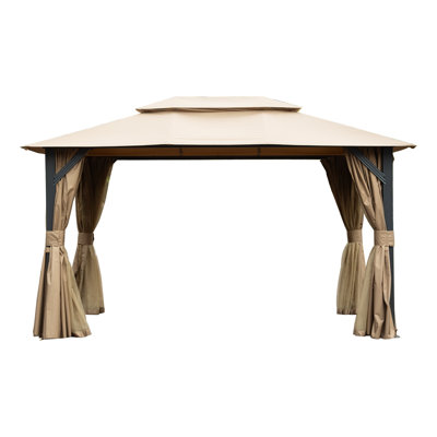 10'x13' Heavy Duty Outdoor Gazebo for Patio with Double Roof, Rust-Resistant Metal Party Tent & Privacy Curtains