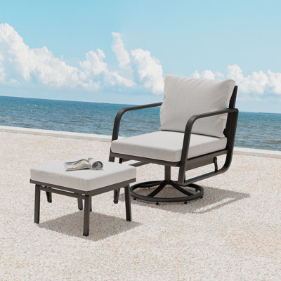 Patio Glider Swivel Rocker Chair: 1pcs Aluminum Alloy Ensemble 360° Swivel Rocking Glider Chair, Rust-Resistant Frame Cushions -Perfect for Backyard, by Red Barrel Studio