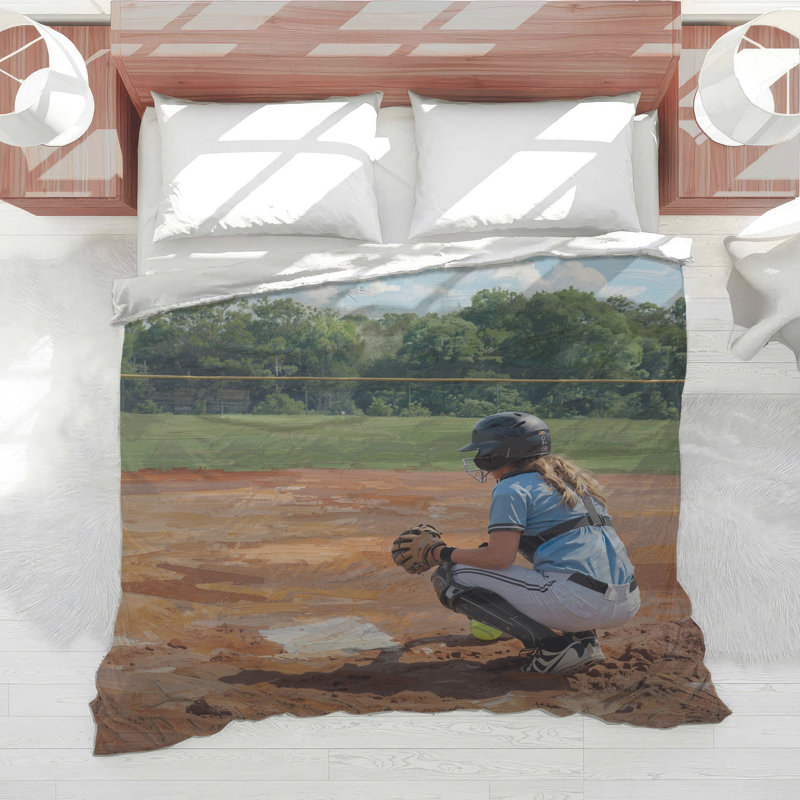 Softball Catcher Portrait Comforter, Twin