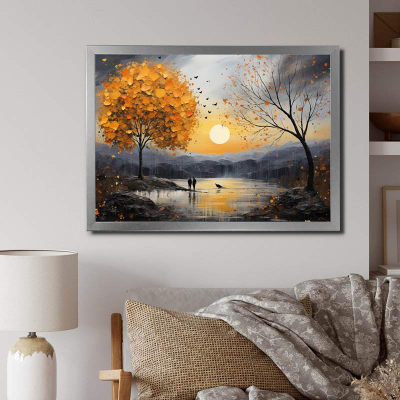 Romantic Landscape Melting Hearts III - Romantic Landscape Wall Decor, H 24 po x l 32 po x P 1 po, Cadre simple argenté