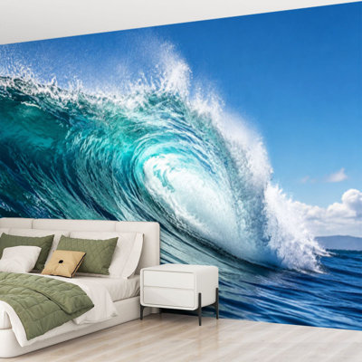 Papier peint adhésif autocollant amovible Vague d'océan, papier contact mural pour salon, chambre H 69 po x l 96 po
