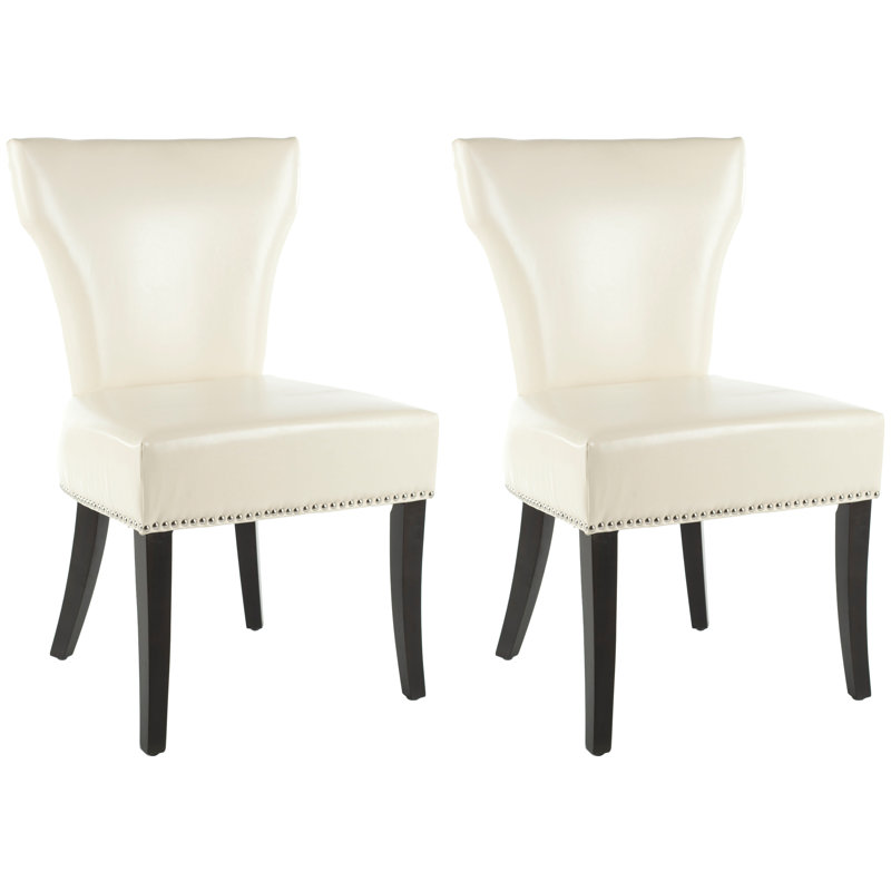 Chaise Parsons en bois massif rembourrée en coton Jappic, Similicuir crème