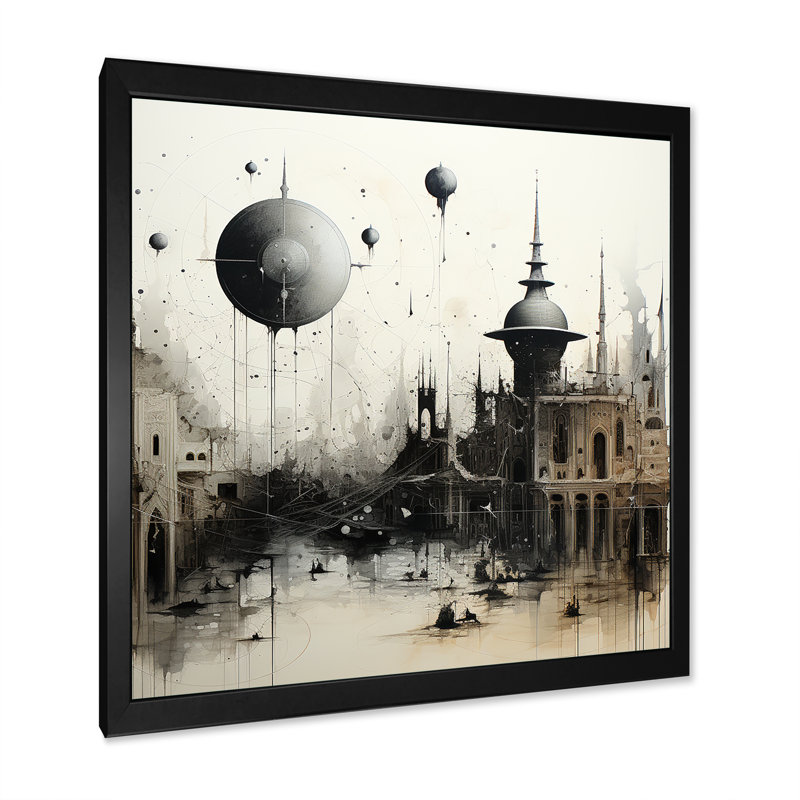 " Islam Minimalism Mosque I ", Black Single Picture Framed, 16" H x 16" W x 1" D