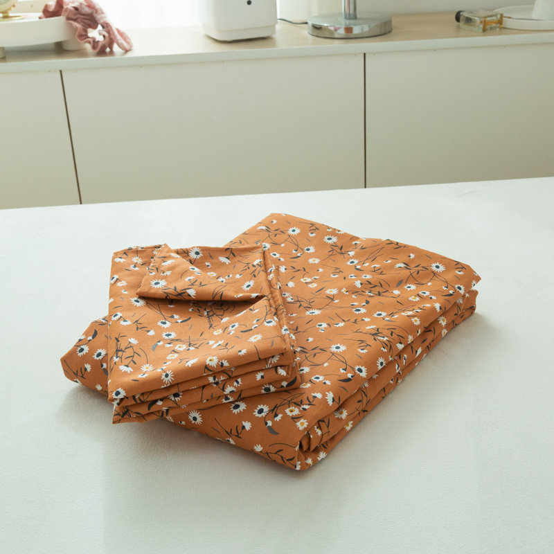 Cotton Floral Print Duvet Cover Set, Orange/Floral, Twin XL Duvet Cover + 2 Twin XL Pillowcases