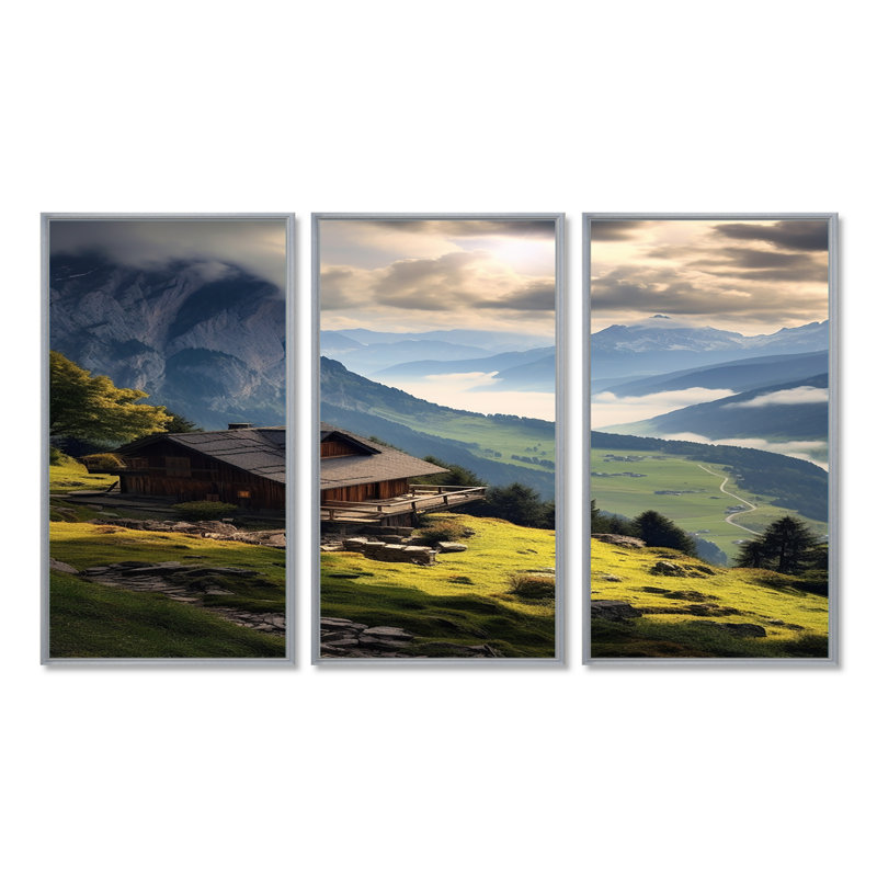 Ensemble de salon Mountain House In The Valley Morning Clouds I - Mountains, Encadrement argenté, H 28 po x l 36 po x P 1 po