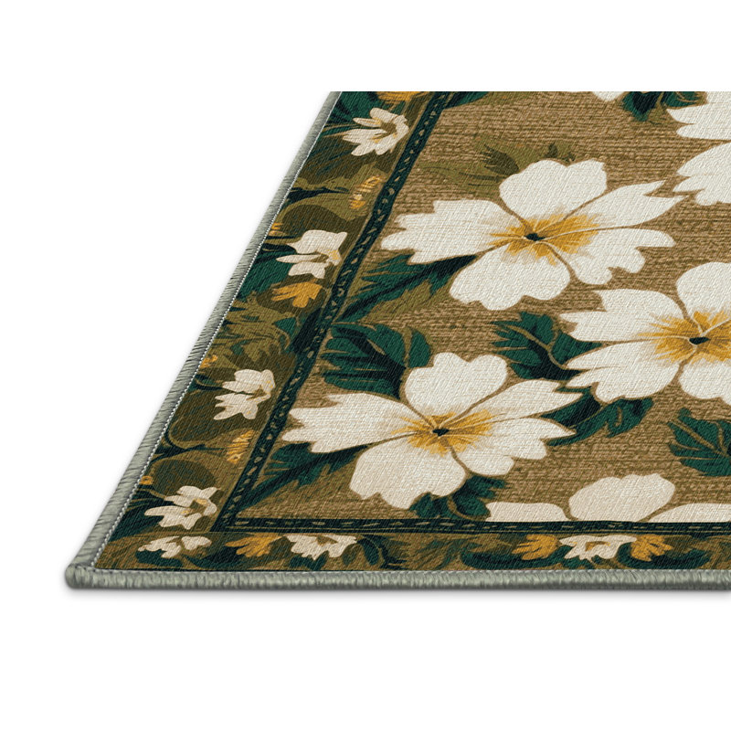 Washable Pikake Hawaiian Area Rug, Rectangle 8' x 12'