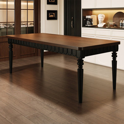 Nut-brown+Black Rectangular Solid Wood Dining Table