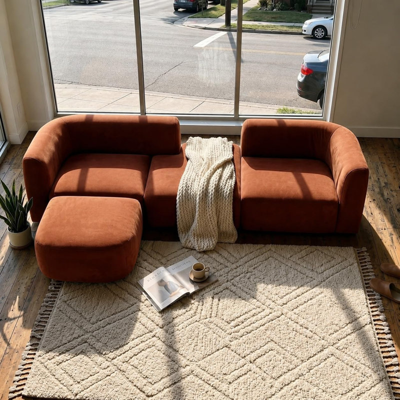 Canapé modulaire en velours Acanva, Tangerine