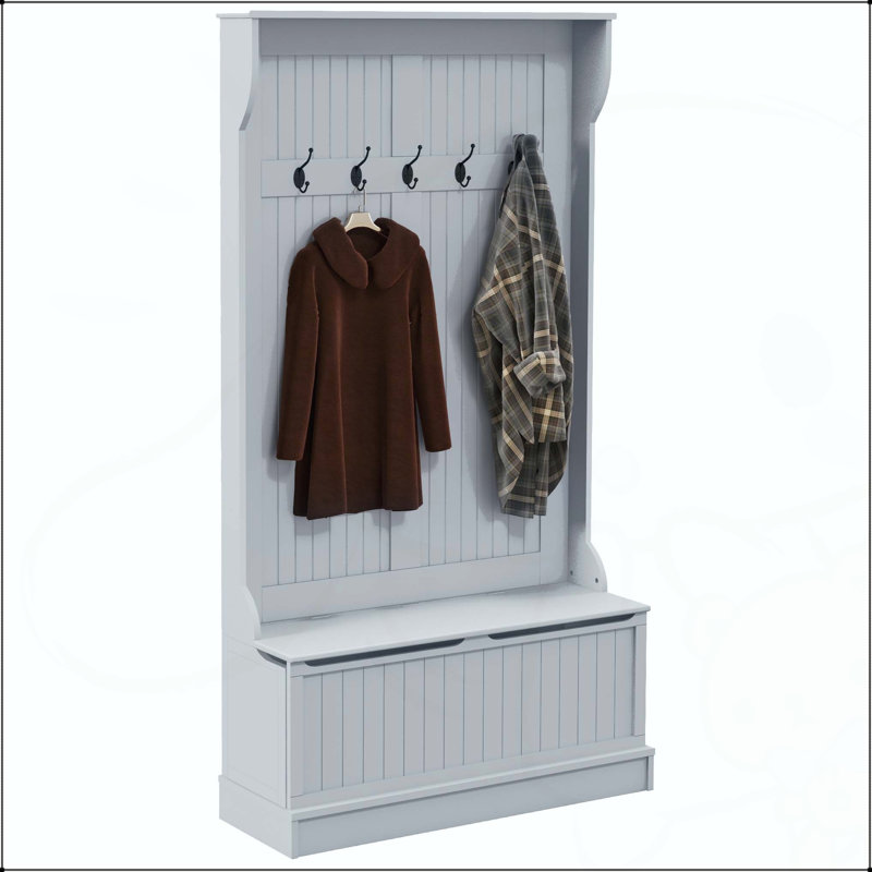 Arbre d'entrée 38 po 3-en-1 avec banc de rangement et portemanteau 38 po, Gray