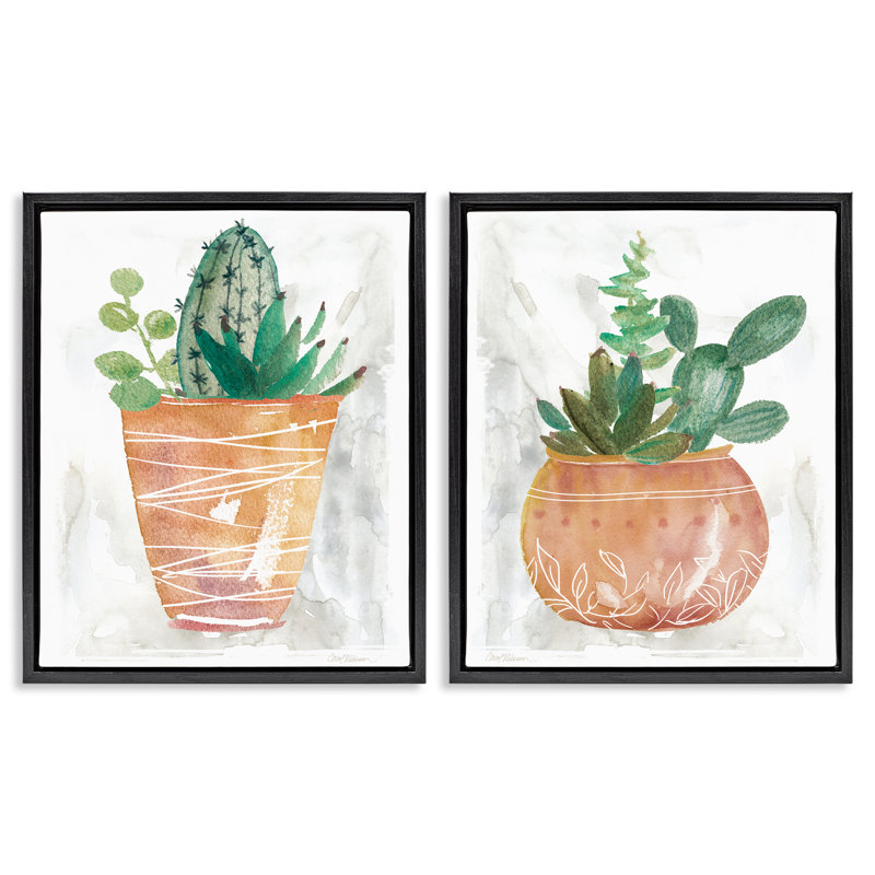  Boho Cacti & Succulents, ensemble de 2 toiles flottantes encadrées par Carol Robinson, Cadre flottant noir de jais