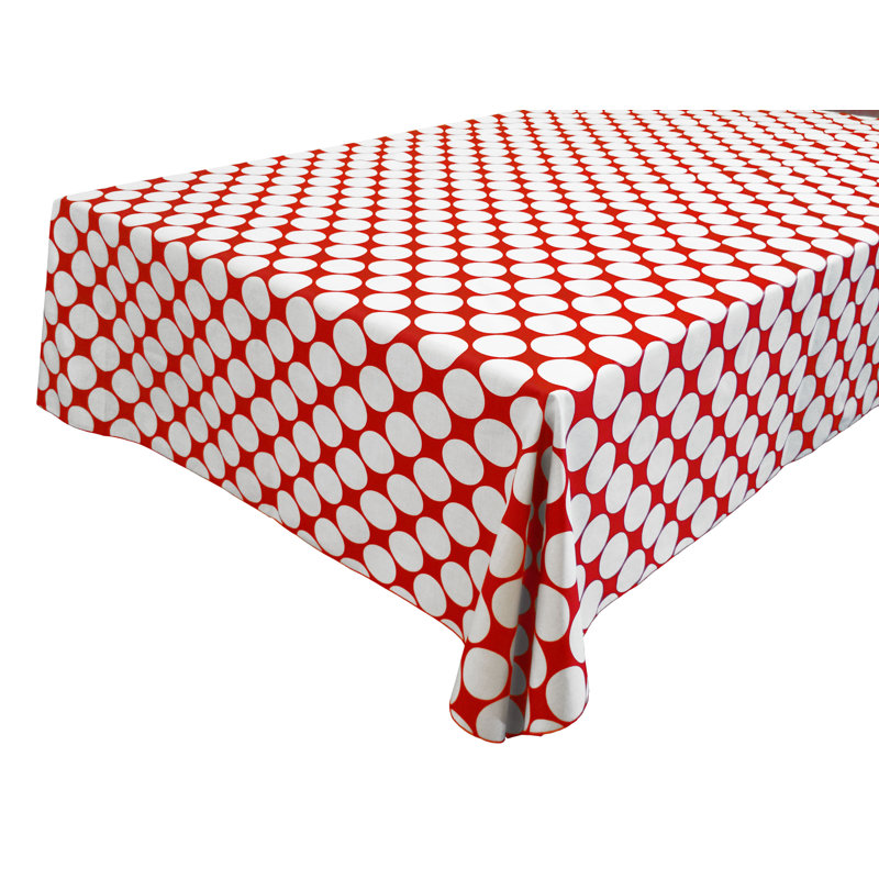 Large Circle Dots Print Tablecloths, 48" Square, White/Red