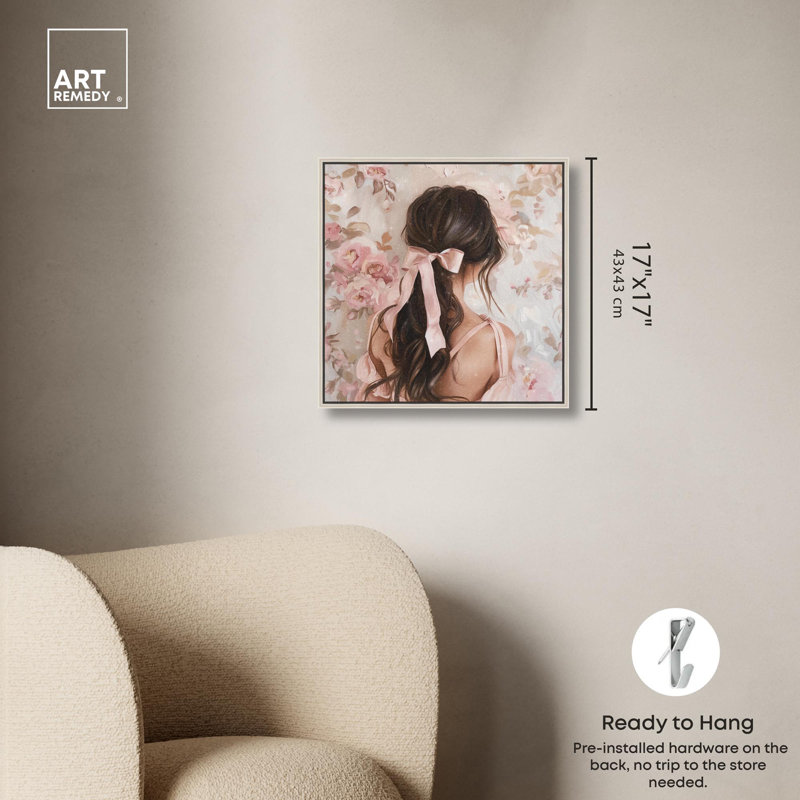 «Her Pastel Ribbon Canvas» par Art Remedy, Encadrement argenté, H 17 po x l 17 po x P 2 po