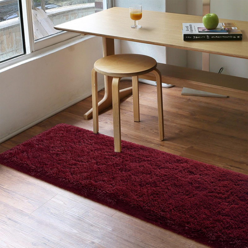 Large Burgundy Red Rug,  Fluffy Dark Red Area Rug For Bedroom,  Runner 2' x 6'