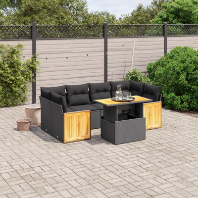  Ensemble de canapé de jardin avec accoudoirs réglables en rotin PE noir