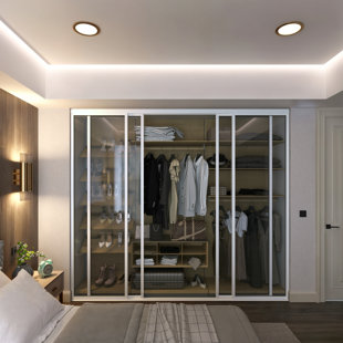 4 Panel Clear Glass Sliding Room Divider - Aluminum Frame with Silent Glide technology