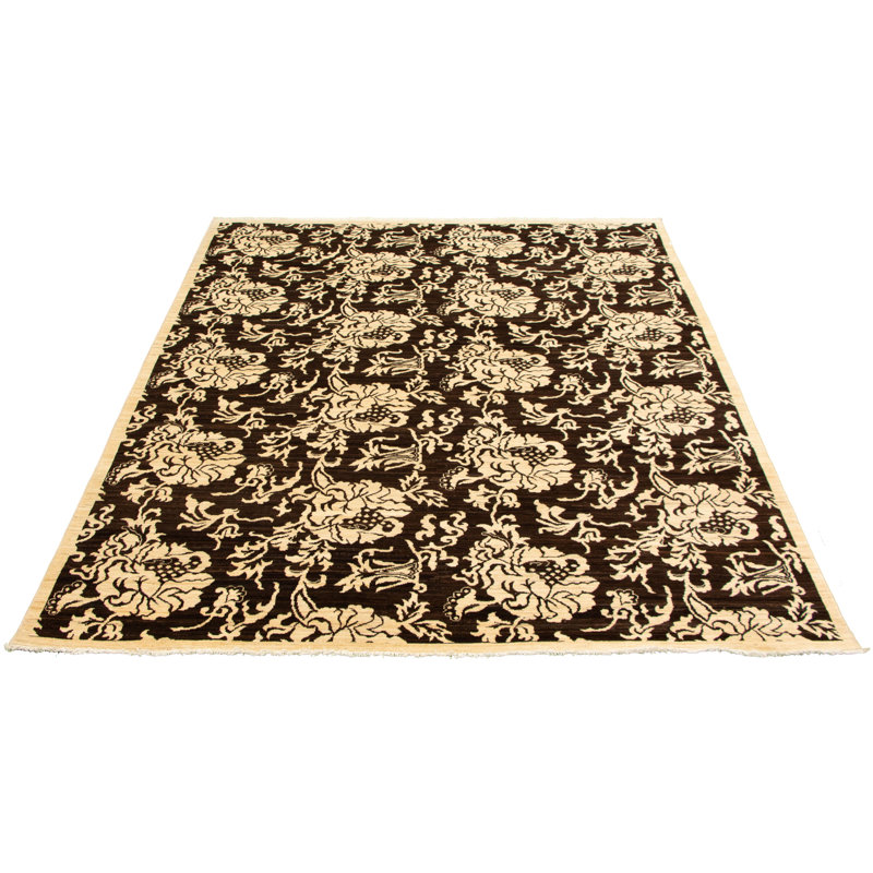 Tapis brun foncé en laine nouée à la main de conception unique 18 pi 8 po 1 po x 9 pi 9 po New Age