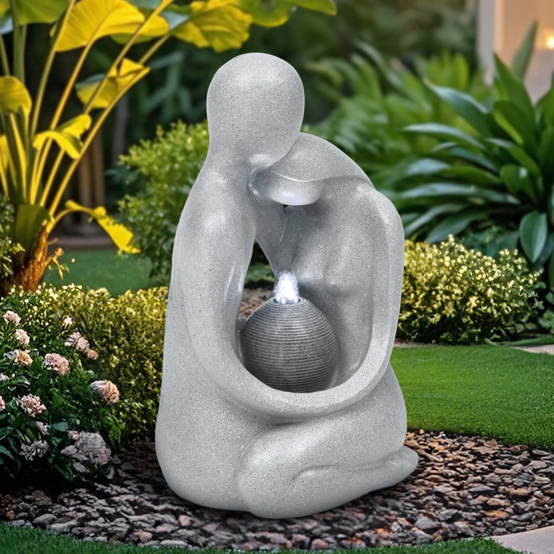 Handcrafted Weather Resistant Sculptural Fountain with Lights