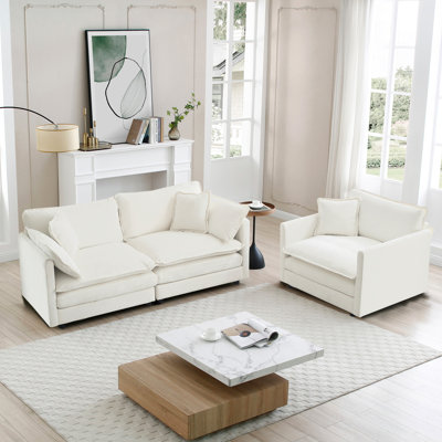 Modern Upholstered Chenille Cloud Couches Set， Loveseat Couch & Sofa Armchair Set