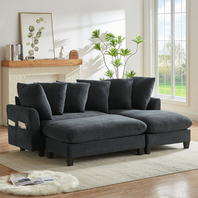 Canapé modulaire de 83 po avec canapé de 83 po avec amplement d'espace de rangement, repose-pieds mobile et six coussins décoratifs pour le salon