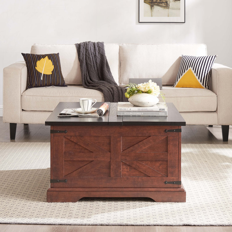 Antwinette Coffee Table, Square Center Table With Flip-Top Lids, Hidden Storage Compartment And Wooden Legs, Black, Brown