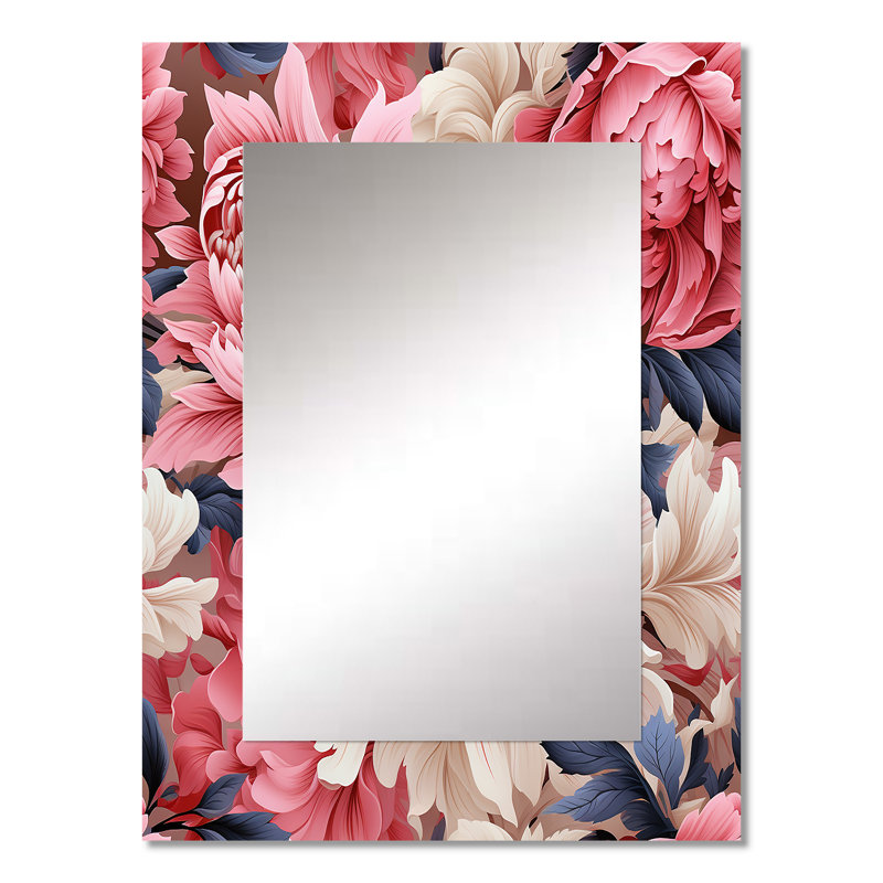 Fermes florales roses et blanches de ferme - miroir mural floral unique, miroir de maison de campagne, impression d'art en métal