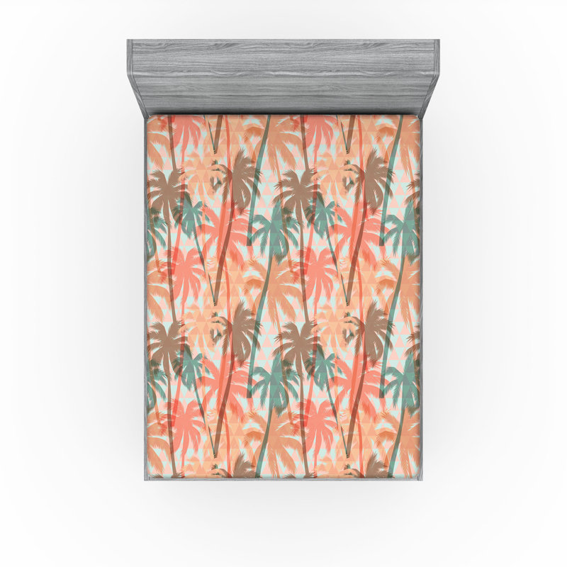 «Ambesonne Hawaiian Summer», drap-housse psychédélique corail cadet bleu