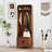 66.9" Hall Tree With Storage, Storage Bench, Arch Coat Rack With 4 Hooks And 2 Fluted Doors