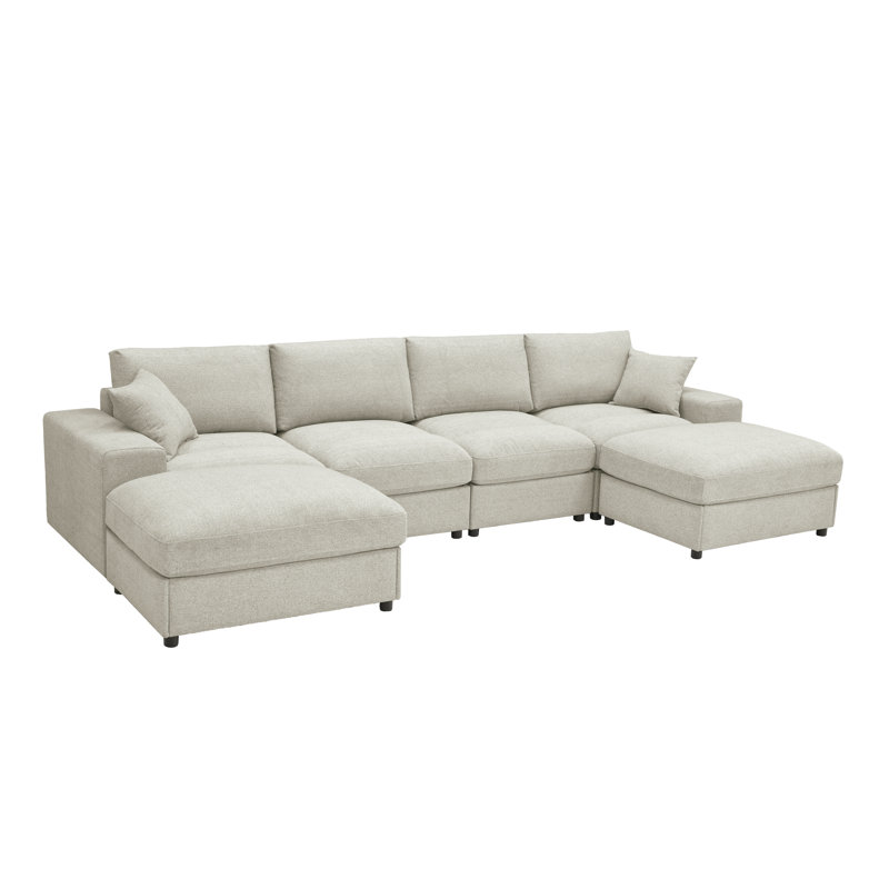 Canapé modulaire réversible avec repose-pieds Anchoretta, Chenille beige
