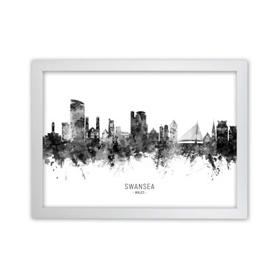 Swansea Wales Skyline Black White City Name by Michael Tompsett - Print