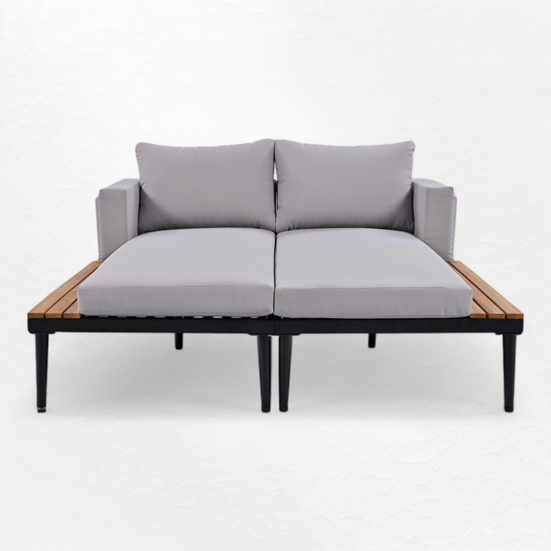 55.02'' Wide Rectangle Iron Patio Daybed with Cushions, Gray