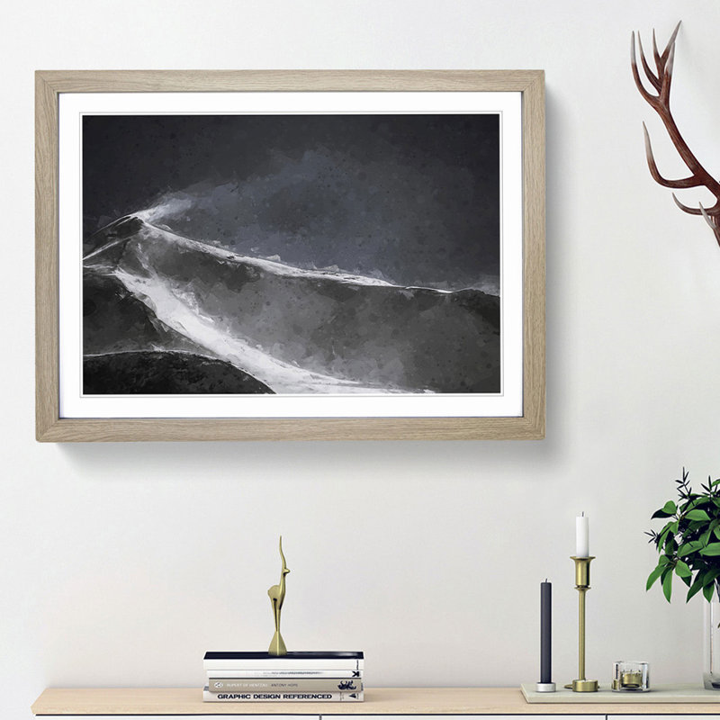 Snow upon a Mountain Peak in Abstract - Picture Frame Graphic Art Print, 27cm H x 36cm W x 2cm D, Oak Framed